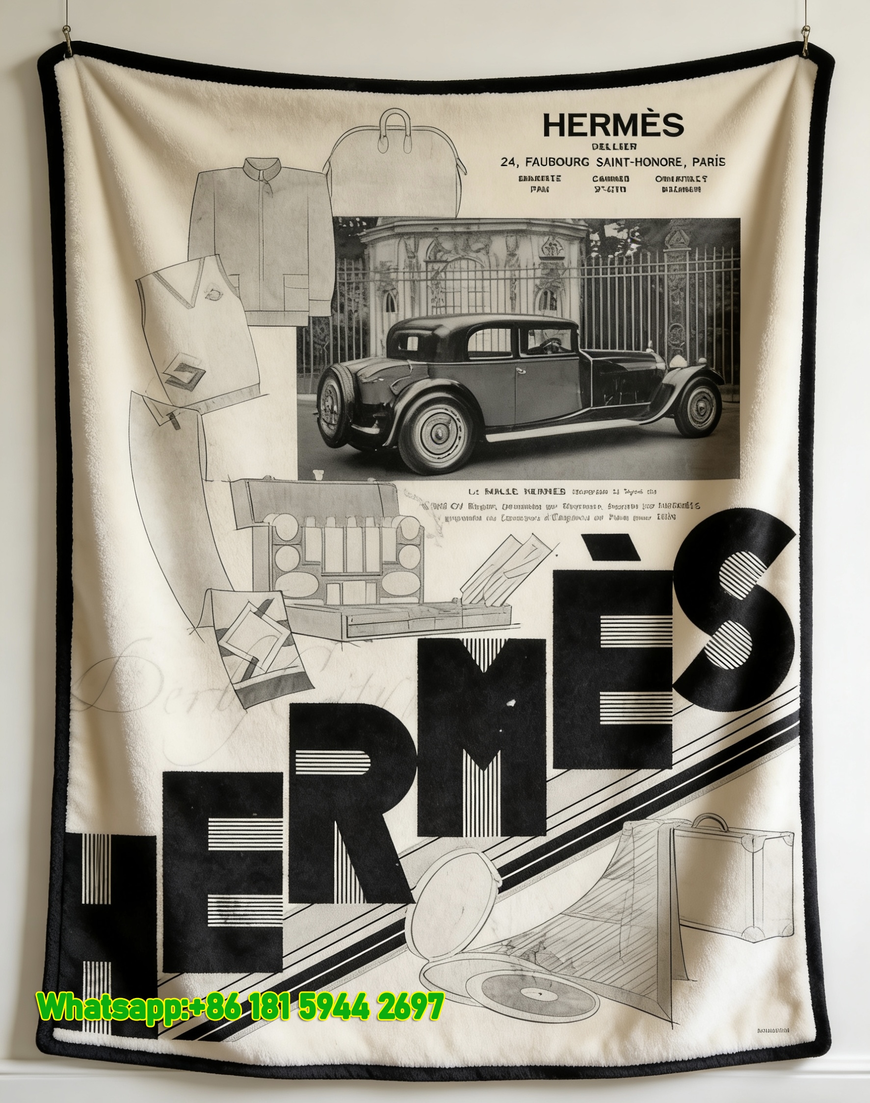 Vintage Hermès Art Print Flannel Throw Blanket IMG_5052